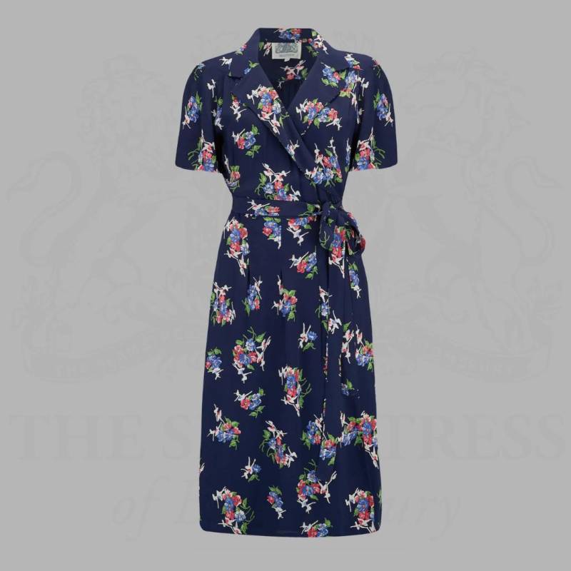 Peggy Wickelkleid in Navy Floral | Vintage 1940S Style Damen Kleid Die Näherin Von Bloomsbury von TheSeamstressOfB