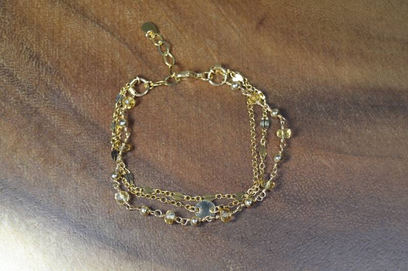 Citrin Multi-Strand Armband // November Geburtsstein Gold Fill, Sterling Silber Layer von TheSemiPreciousStone