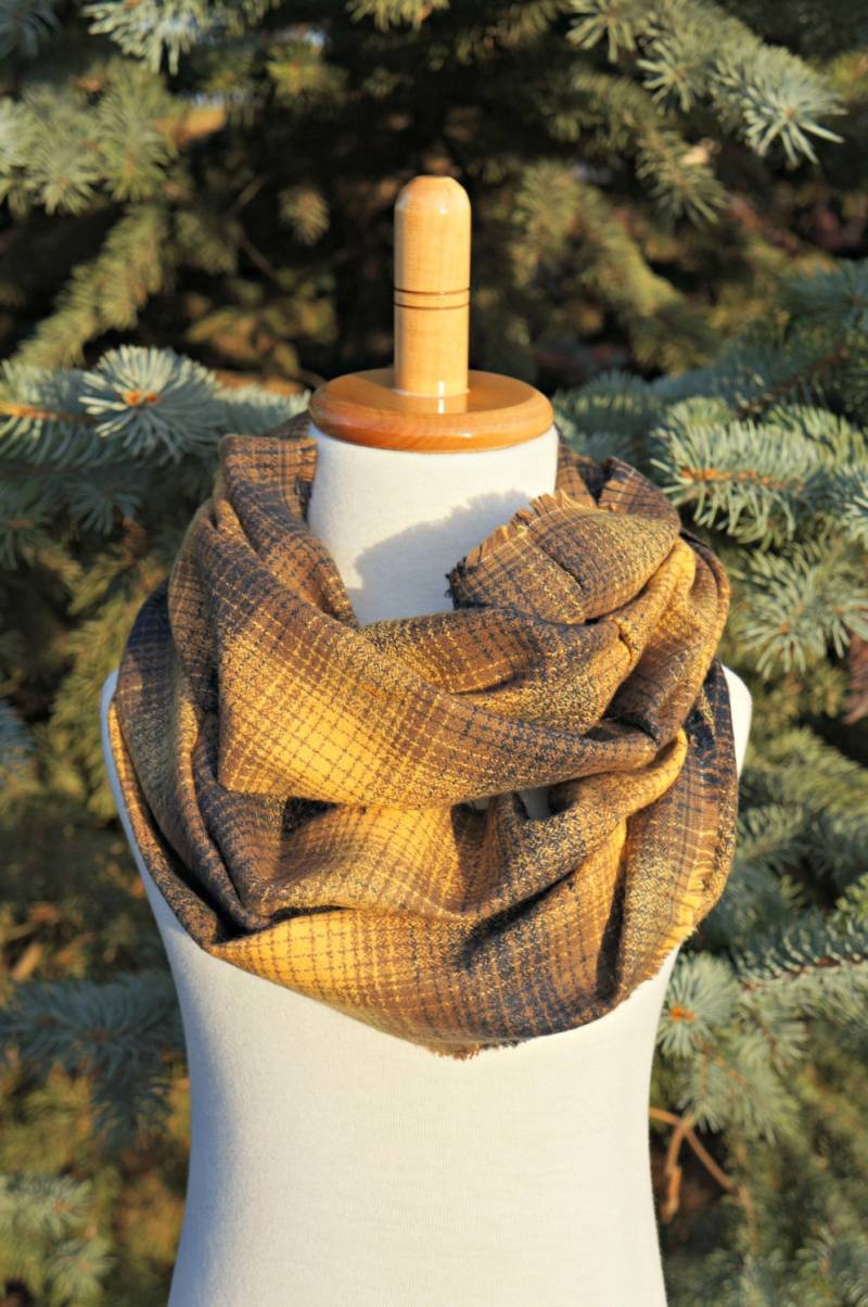 Gelb Dunkelblau Karierter Schal - Marine Buffalo Gold Plaid Überprüfen Schal Kinder Jugend Flanell von TheSewInn