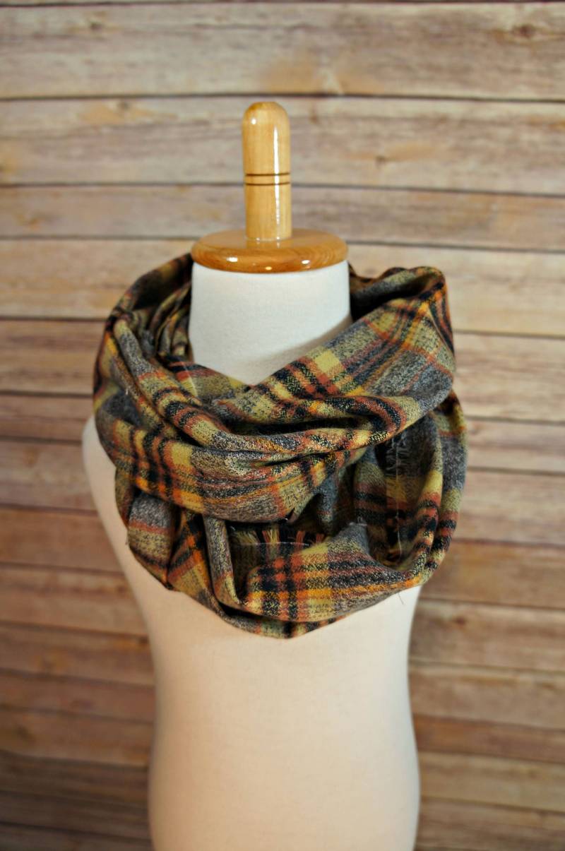 Grau Gold Orange Schwarz Buffalo Karierter Flanellschal - Senf Schal Büffel Karoschal Kleinkind Infinity von TheSewInn