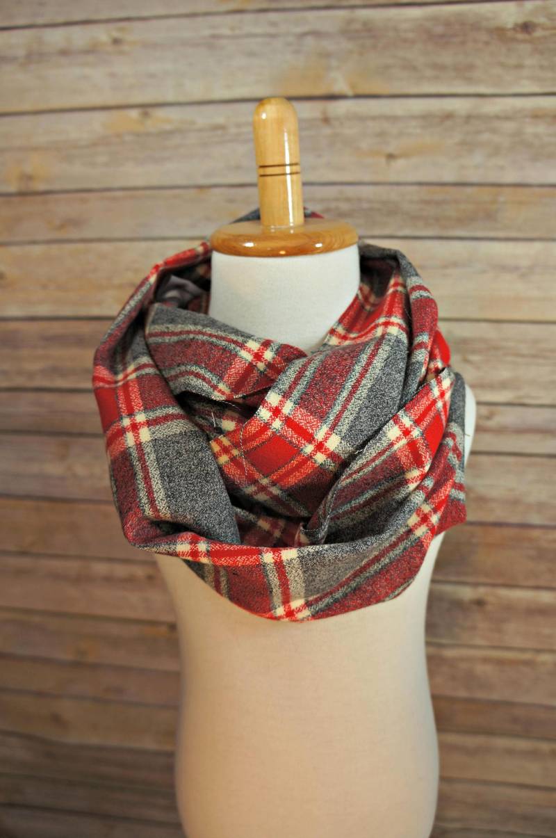 Rot Grau Weiß Karierten Schal - Rot Creme Plaid Karierter Schal Kinder-Loop Jugend Flanell Ohio Zustand Rot Grau Weiß Karierten Schal - Rot Creme Plaid Karierter Schal Kinder-Loop Jugend Flanell Ohio Zustand von TheSewInn