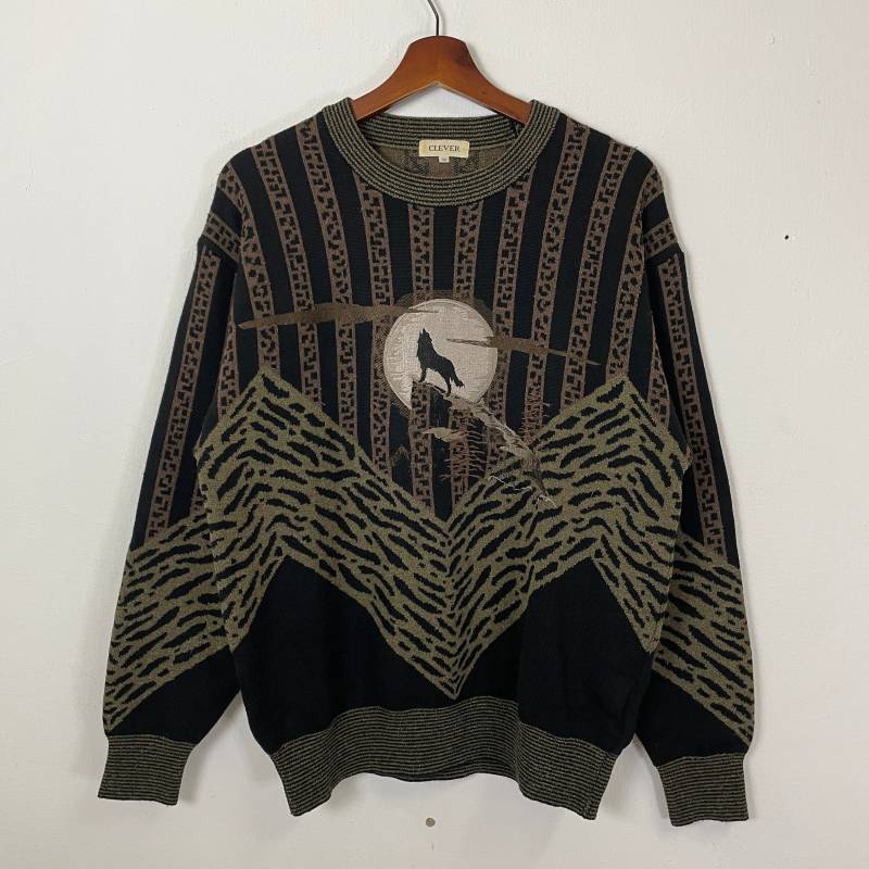 Vintage Clever Fuchs Motiv Pullover Strick Habitat Strickpullover Größe L von TheShahStore