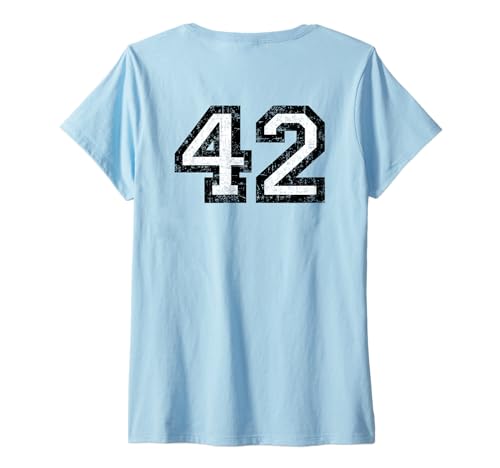 Damen Rückennummer 42 (Vintage Schwarz/Weiß) Nr. 42 T-Shirt mit V-Ausschnitt von TheShirtShops Numbers & Letters