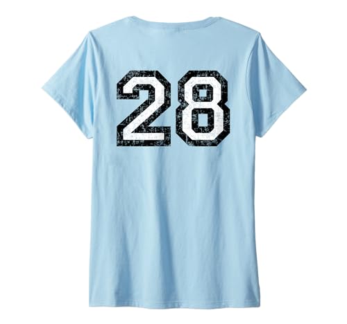 Damen Rückennummer 28 (Vintage Schwarz/Weiß) Nr. 28 T-Shirt mit V-Ausschnitt von TheShirtShops Numbers & Letters