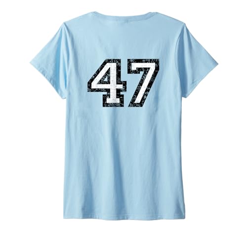 Damen Rückennummer 47 (Vintage Schwarz/Weiß) Nr. 47 T-Shirt mit V-Ausschnitt von TheShirtShops Numbers & Letters