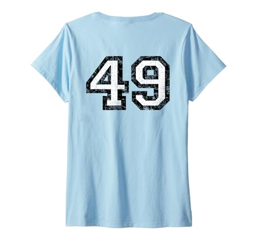 Damen Rückennummer 49 (Vintage Schwarz/Weiß) Nr. 49 T-Shirt mit V-Ausschnitt von TheShirtShops Numbers & Letters
