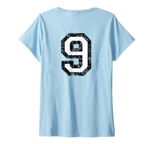 Damen Rückennummer 9 (Vintage Schwarz/Weiß) Nr. 9 T-Shirt mit V-Ausschnitt von TheShirtShops Numbers & Letters