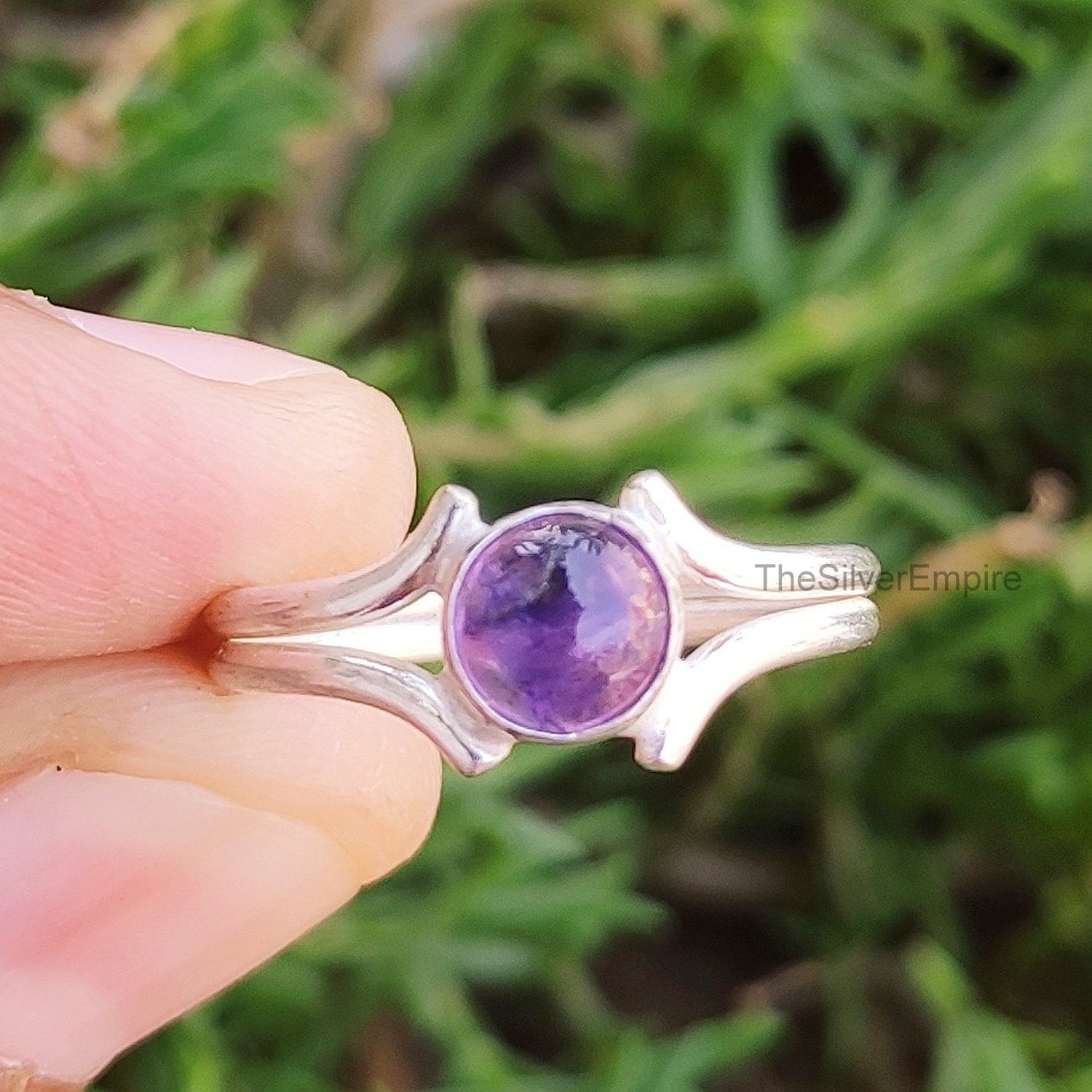 Amethyst Ring - 925 Sterling Silber Handgemachter Doppel Band Runder Cabochon Edelstein Statement Frauen Geschenke von TheSilverEmpire