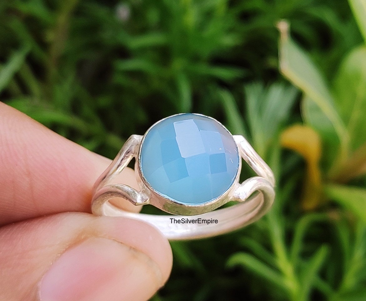 Aqua Chalcedon Ring - Edelstein 925 Sterling Silber Schmuck Damen Geschenke Für Sie Checkerboard von TheSilverEmpire