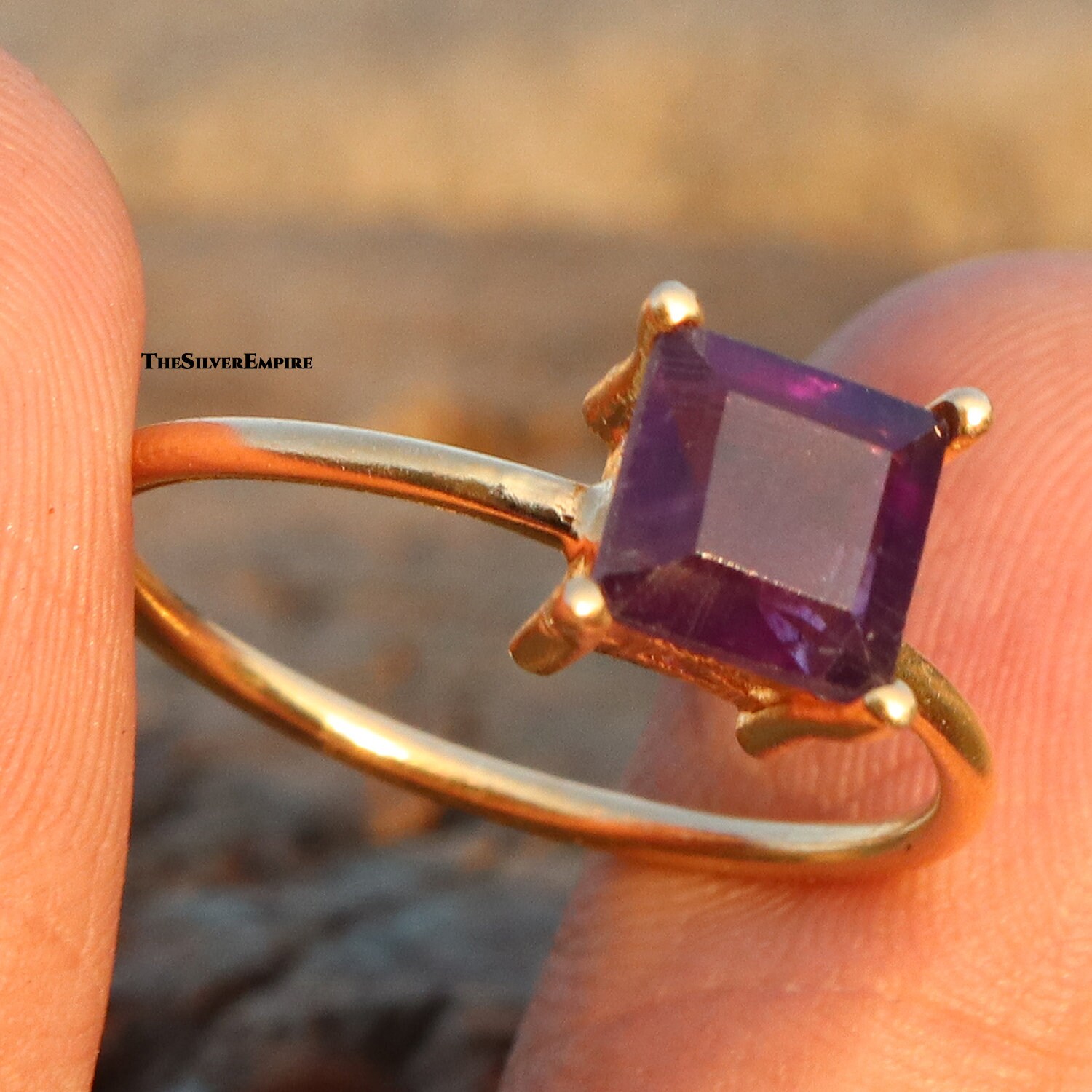 Natürlicher Amethyst-Ring - Ring Aus 925Er Sterlingsilber Vergoldeter Februar-Geburtsstein Handgefertigter Für Frauen Geschenke Sie von TheSilverEmpire