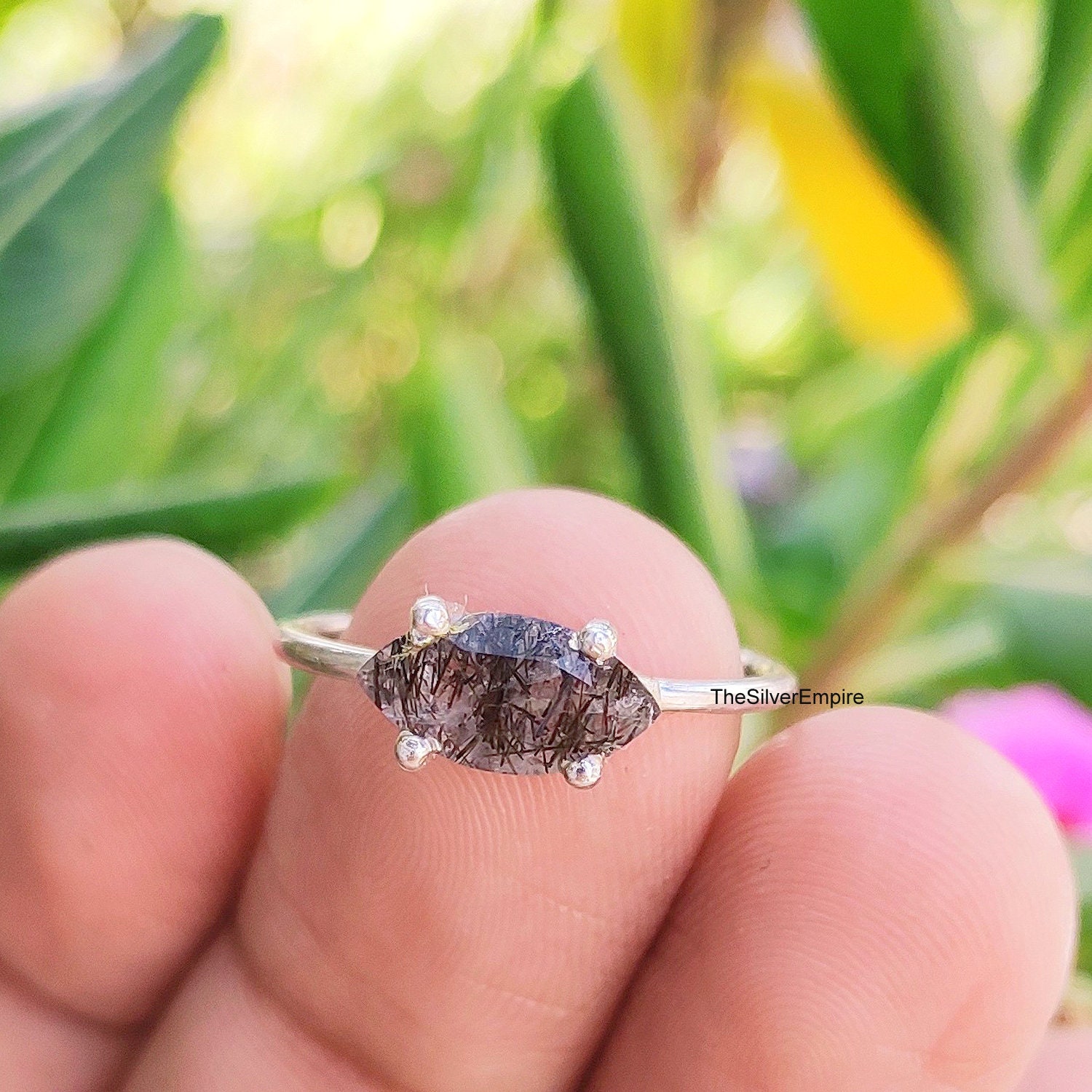 Natürlicher Rutilquarz Ring - 925 Sterling Silber Handgemacht Für Frauen Marquise Schwarzer Schmuck Geschenke Für Natürlicher Rutilquarz Ring - 925 Sterling Silber Handgemacht Für Frauen Marquise Schwarzer Schmuck Geschenke Für von TheSilverEmpire
