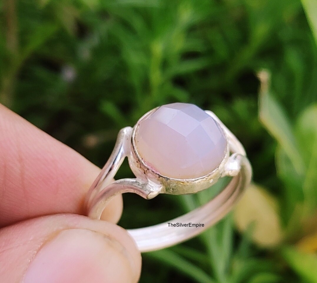 Rosen-Chalcedon-Ring - Chalcedon-Ring Edelstein-Ring 925Er Sterlingsilber-Schmuck Damen-Ring Schmuck Geschenke Für Sie Schachbrett von TheSilverEmpire