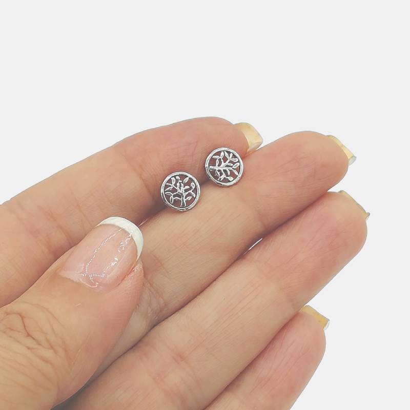 Baum Ohrstecker | Silber Lebensbaum Runde Silberschmuck Zubehör E31 von TheSilverGame