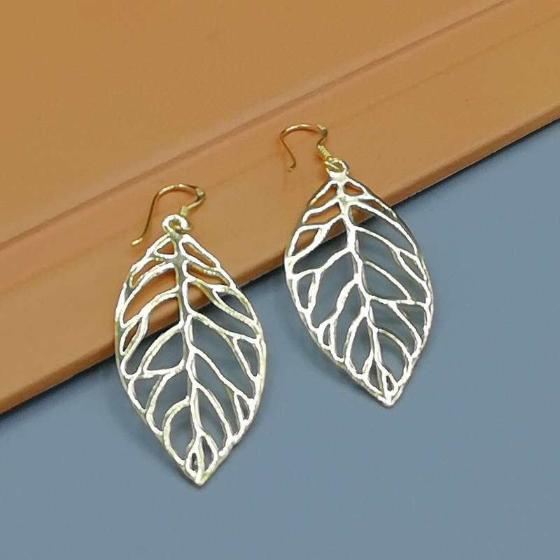 Blattgold Ohrringe | Gold Ohrhänger Boho Blattader Anhänger Silberschmuck Für Sie E202 von TheSilverGame