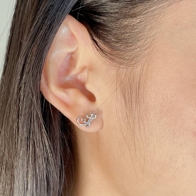 Eidechse Ohrstecker | Sterling Silber Ohrringe Boho Schmuck Ohrschmuck Reptil E403 von TheSilverGame