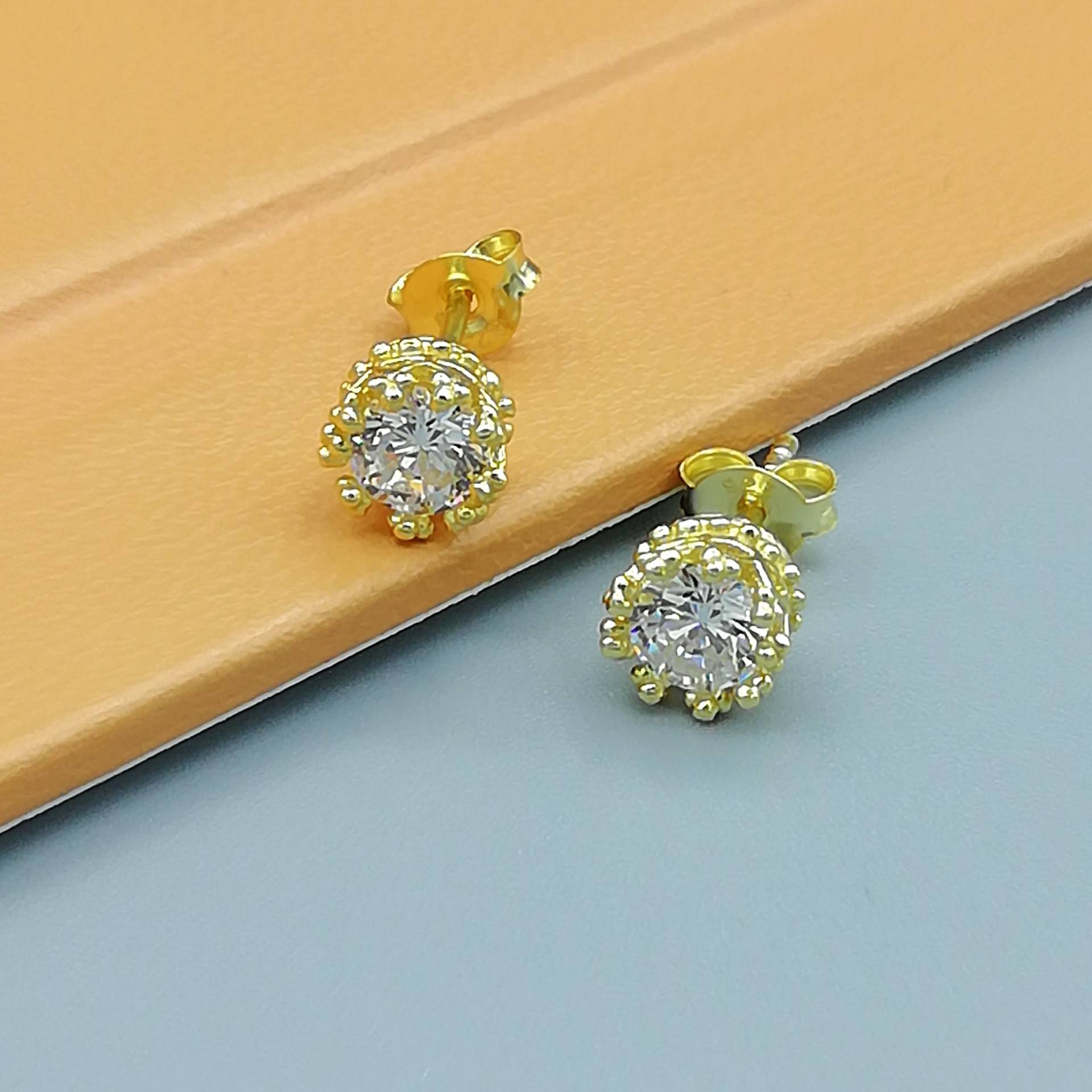 Gold Strass Ohrstecker | Cz Sterlingsilber Silberschmuck Ohrschmuck Silber E203 von TheSilverGame