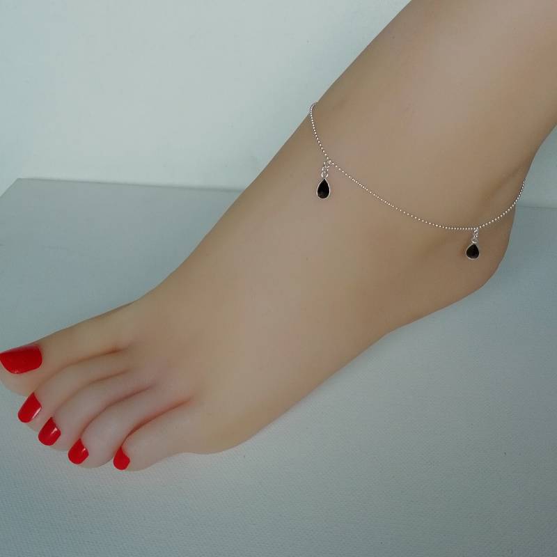 Schwarzer Kristall Tear Drop Charms Fußkettchen | Silber Perlen Cz Füße Schmuck Hübsches Fußkette Assabl von TheSilverGame
