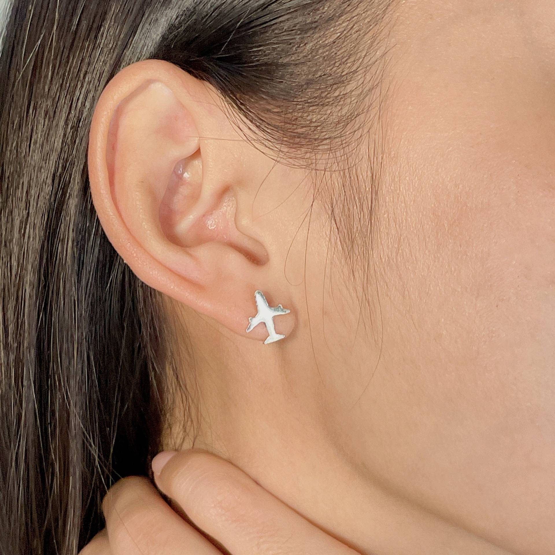 Silber Flugzeug Ohrstecker | Winzige Sterling Ohrringe Boho Schmuck Ohrschmuck Lustiger E414 von TheSilverGame