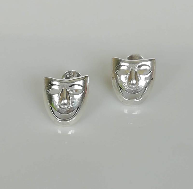 Silbermaske Ohrstecker | Theatermaske Ohrringe Silber Boho Schmuck Lustiger 925Er Geschenke E287 von TheSilverGame
