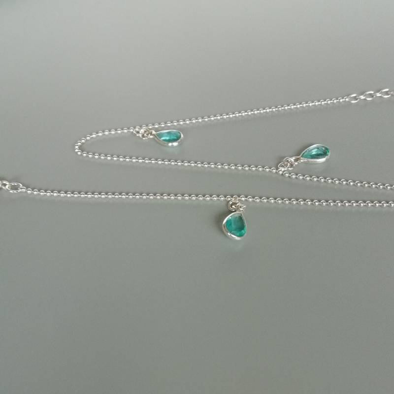 sterling Silber Fußkettchen Mit Blau Kristall Teardrop Anhänger | Cz Fußkette A114Bu von TheSilverGame