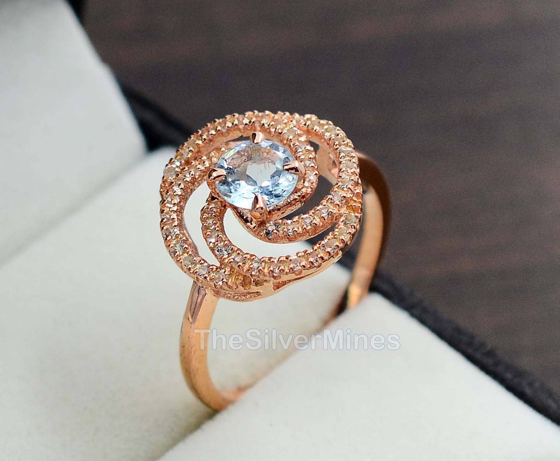 Frauen Verlobungsring/Natürlicher Aquamarin Ring 925 Sterling Silber März Geburtsstein 14K Rose Gold Vermeil Statement Ehering von TheSilverMines