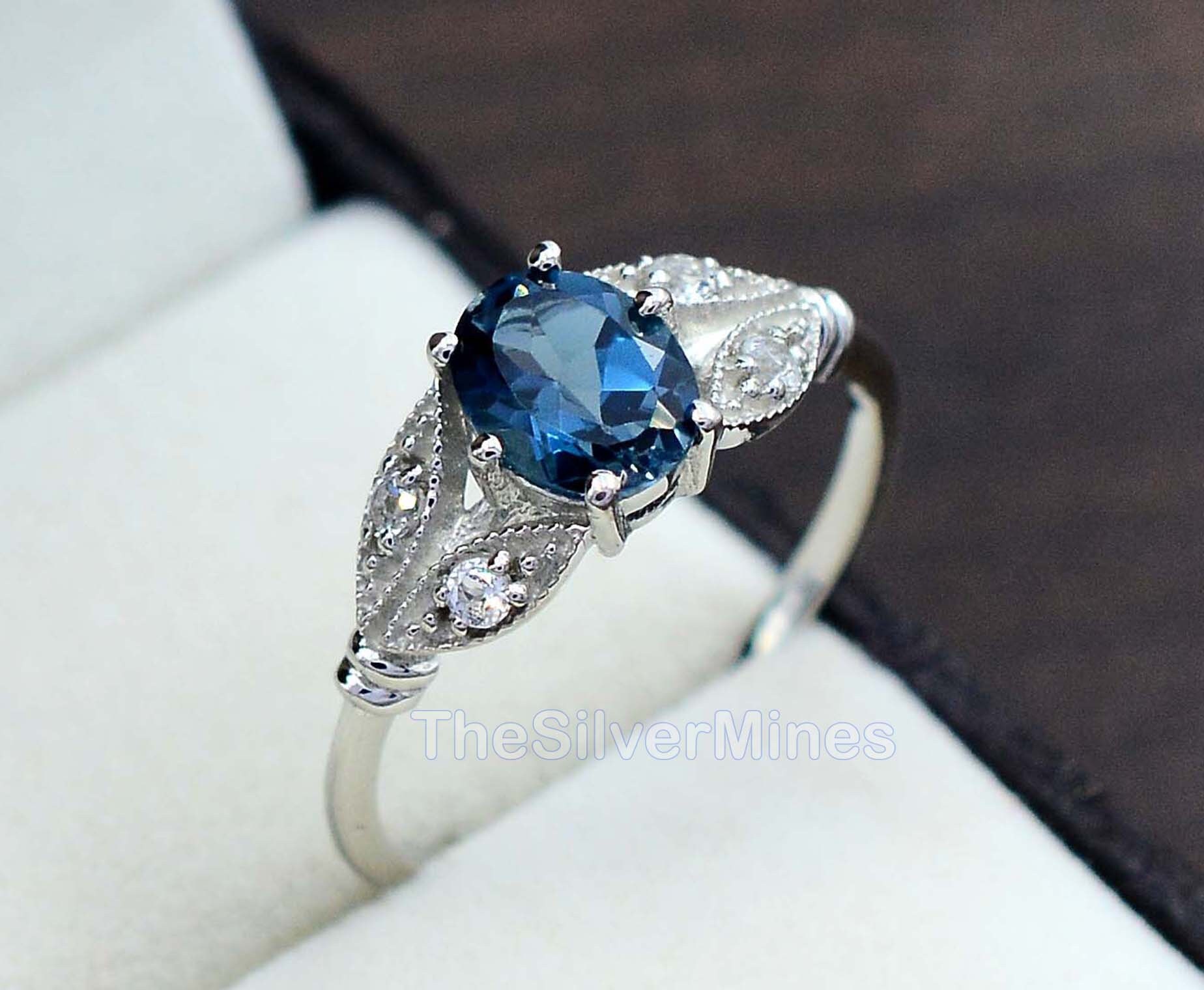 Natürliche London Blauer Topas Ring/925 Sterling Silber Statement Dezember Geburtsstein Edelstein Verlobungsring Frauen von TheSilverMines