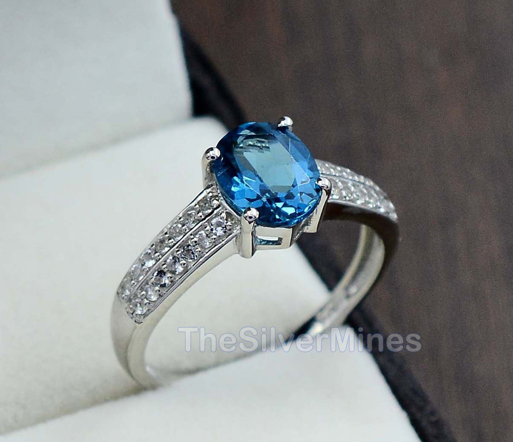 Natürlicher London Blue Topas Ring/ 925 Sterling Silber/ Solitärring/ Dezember Geburtsstein/ Geschenk Für Sie/ Edelsteinring/ Ehering Aus von TheSilverMines