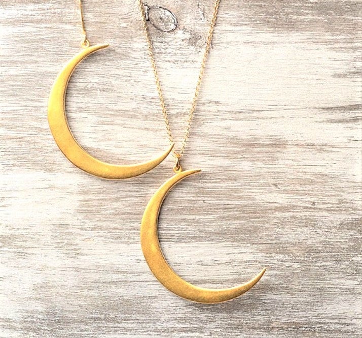 Goldene Mondsichel Kette Boho Anhänger Aus Sterlingsilber, Design No2/180A-Y von TheSilverWhale