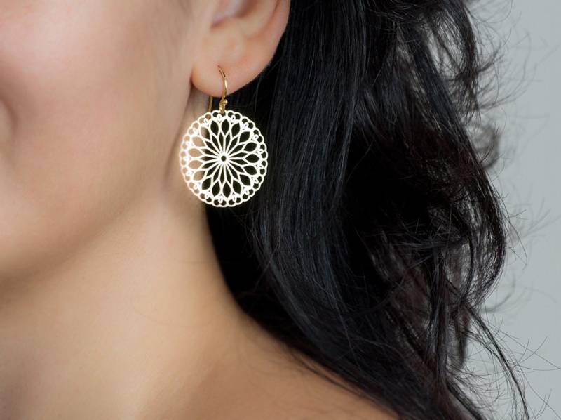 sterling Silber Mandala Baumeln Ohrringe/Kronleuchter Lotus Yoga Mutter Geschenk 225A-Gz von TheSilverWhale