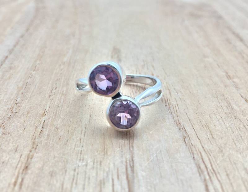 sterling Silber Amethyst Ring Doppelstein, Größe 7 von TheSilverWorkshop