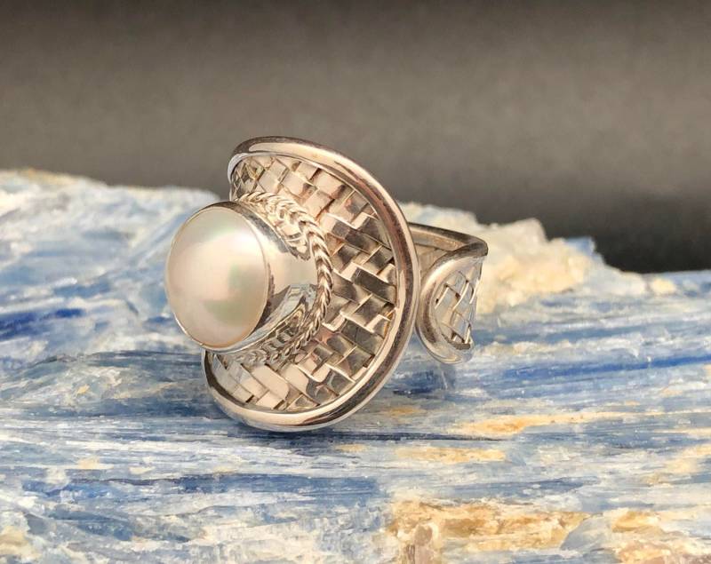 Bali Weave Perlenring Size7 // 925 Sterling Silber Mit Verstellbarer Perlen Perlenschmuck von TheSilverWorkshop