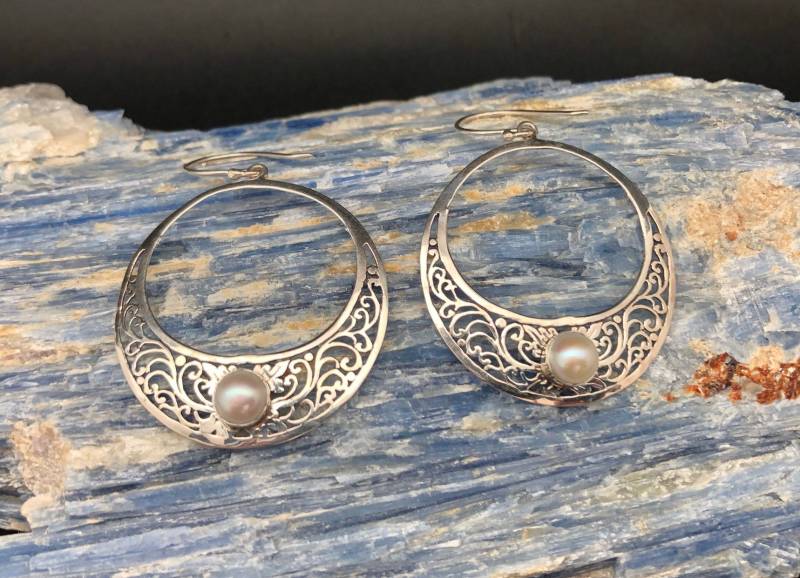 Filigrane Sterling Silber Perlen Ohrringe - Bali Style von TheSilverWorkshop