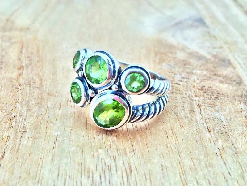 Multi-Stein Peridot Silber Ring // 925 Sterling Oxidierte Seilfassung von TheSilverWorkshop