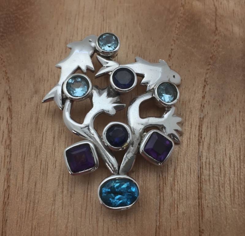Multi-Stone Blautopas Amethyst Anhänger // 925 Sterling Silber Korallenriff Form von TheSilverWorkshop