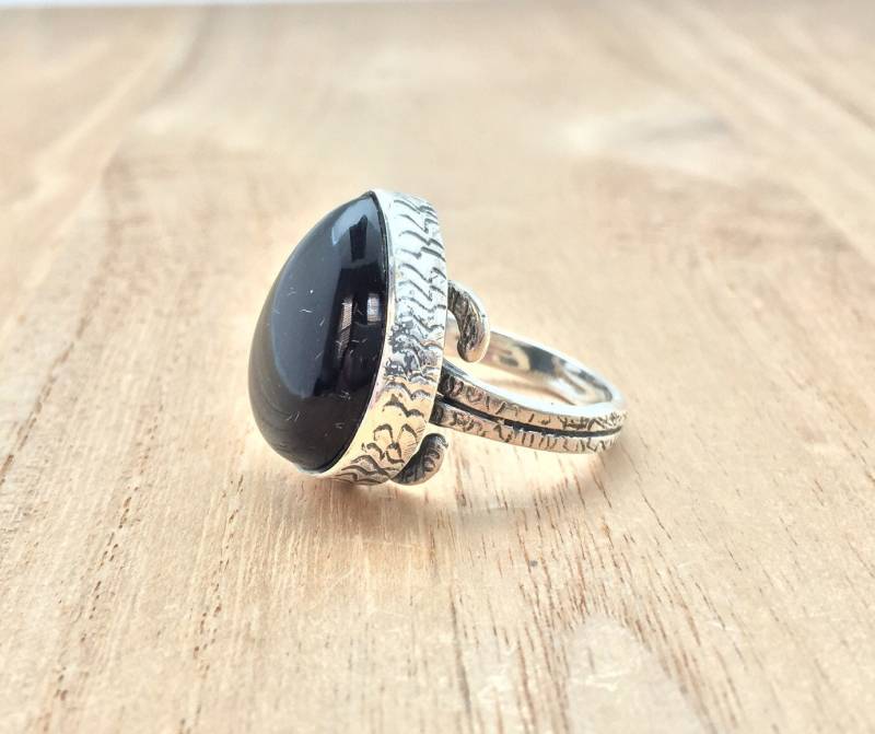 Ovaler Schwarzer Onyx Ring // 925 Sterling Silber Size 8 Verstellbarer 6.5 Gramm von TheSilverWorkshop