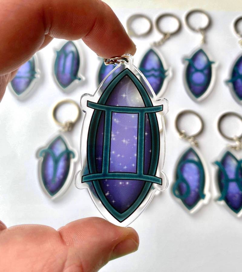 Gemini Sternzeichen Schlüsselanhänger, Doppelseitiger Acryl Schlüsselring, Sternzeichen, Konstellation, Astrologie, Horoskop, Galaxy von TheSinisterWitch