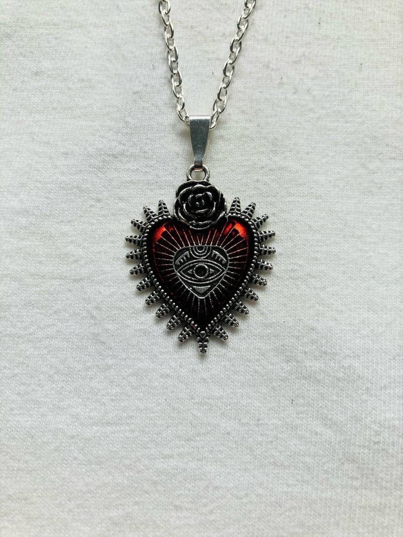 Evil Eye Style Herz Silber Halskette | Emo Goth Cool Fashion Rock Tattoo Kantig Evil Eye Style Herz Silber Halskette | Emo Goth Cool Fashion Rock Tattoo Kantig von TheSlimeGang