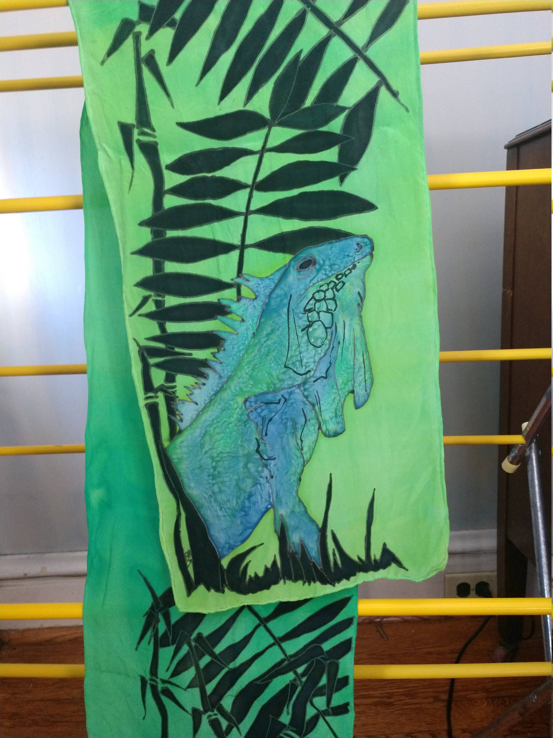 Iguana Schal Handgemalte Eidechse Faser Kunst Wandbehang Tank Dekoration Liebhaber Geschenk von TheSlingshot