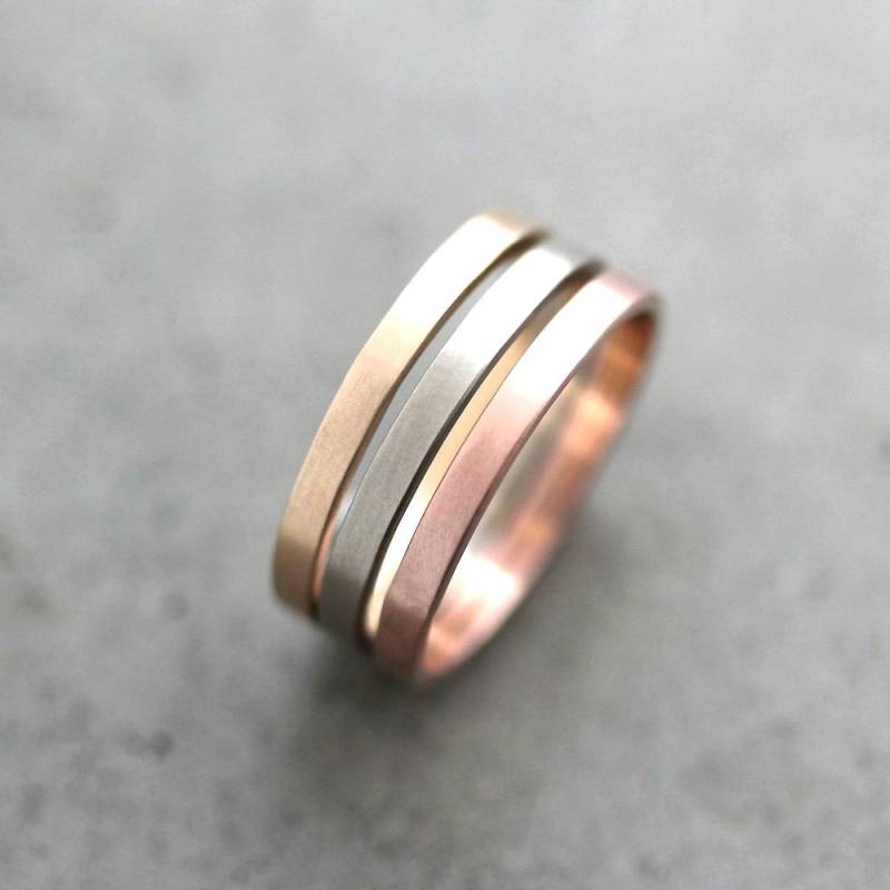 Mixed Metal Stapeln Ehering, 14K Gold Ringe, Auf Bestellung Gefertigt von TheSlyFox