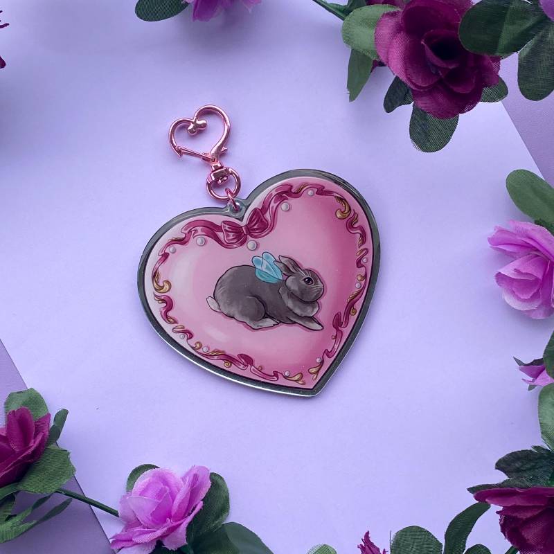 Süßer Häschen-Herz-Spiegel-Schlüsselanhänger | Rosa Girly Nützlicher Schminkspiegel Kawaii Hase Keychain Geschenk Für Sie Entzückendes von TheSpiderWebzArt