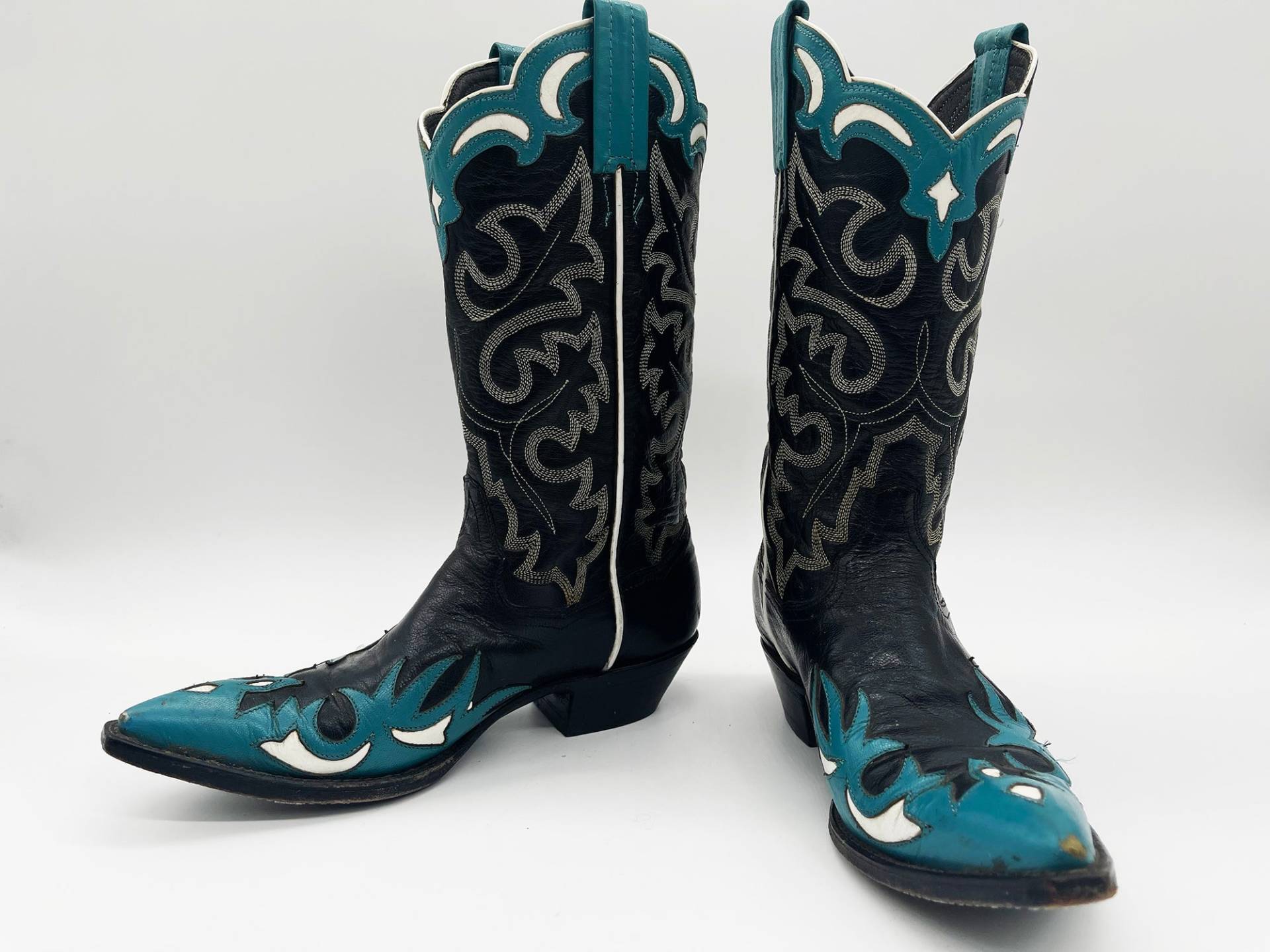 Vintage 1950S Panhandle Schmale Cowboy Stiefel Aus Leder in Schwarz-Teal // Retro Southwestern Cowgirl 50S von TheStrangeFlavor
