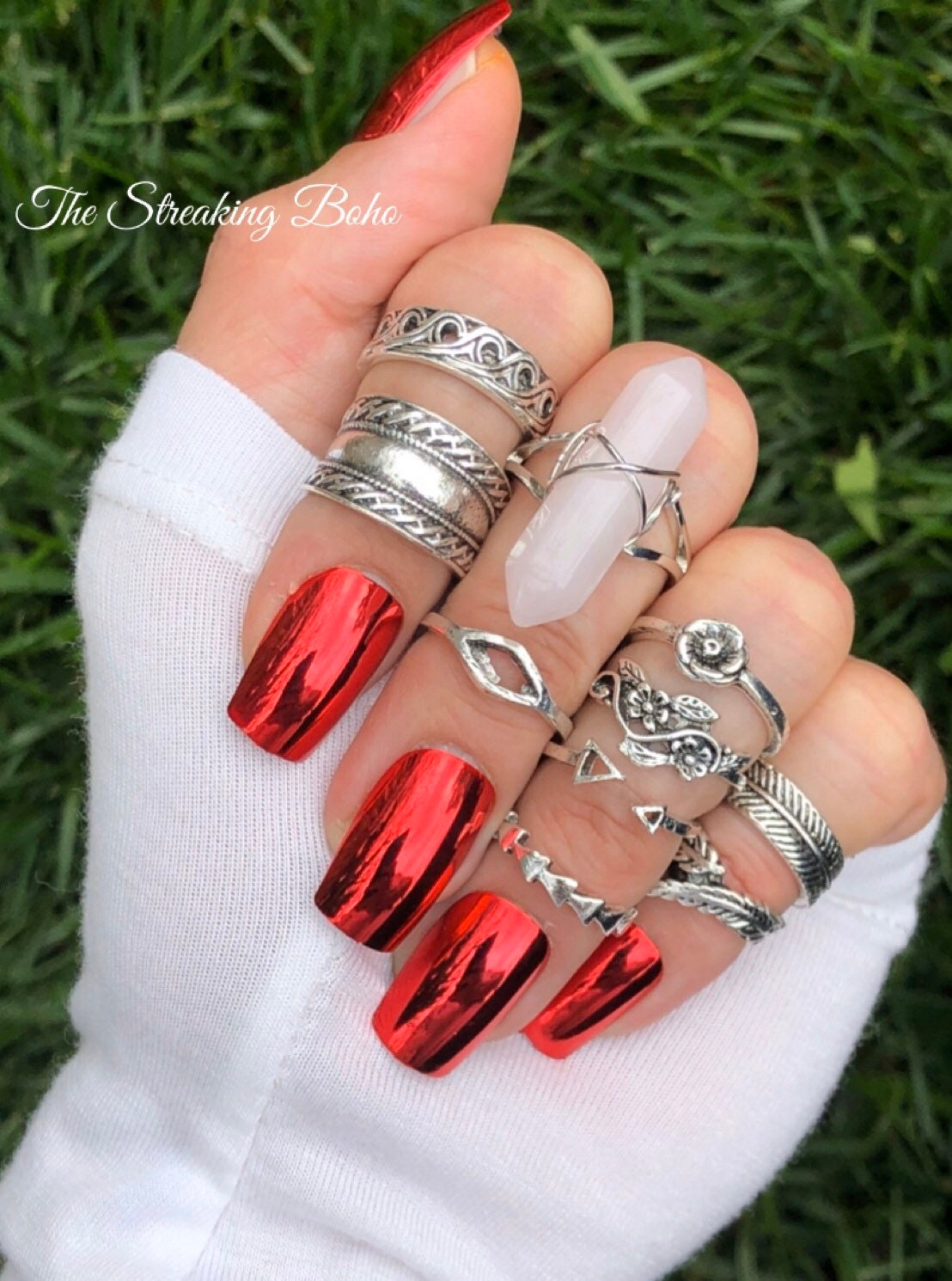 10 Stück Silber Boho Stacking Ring Set Mit Verstellbaren Rosenquarz 10 Stück Silber Boho Stacking Ring Set Mit Verstellbaren Rosenquarz von TheStreakingBoho