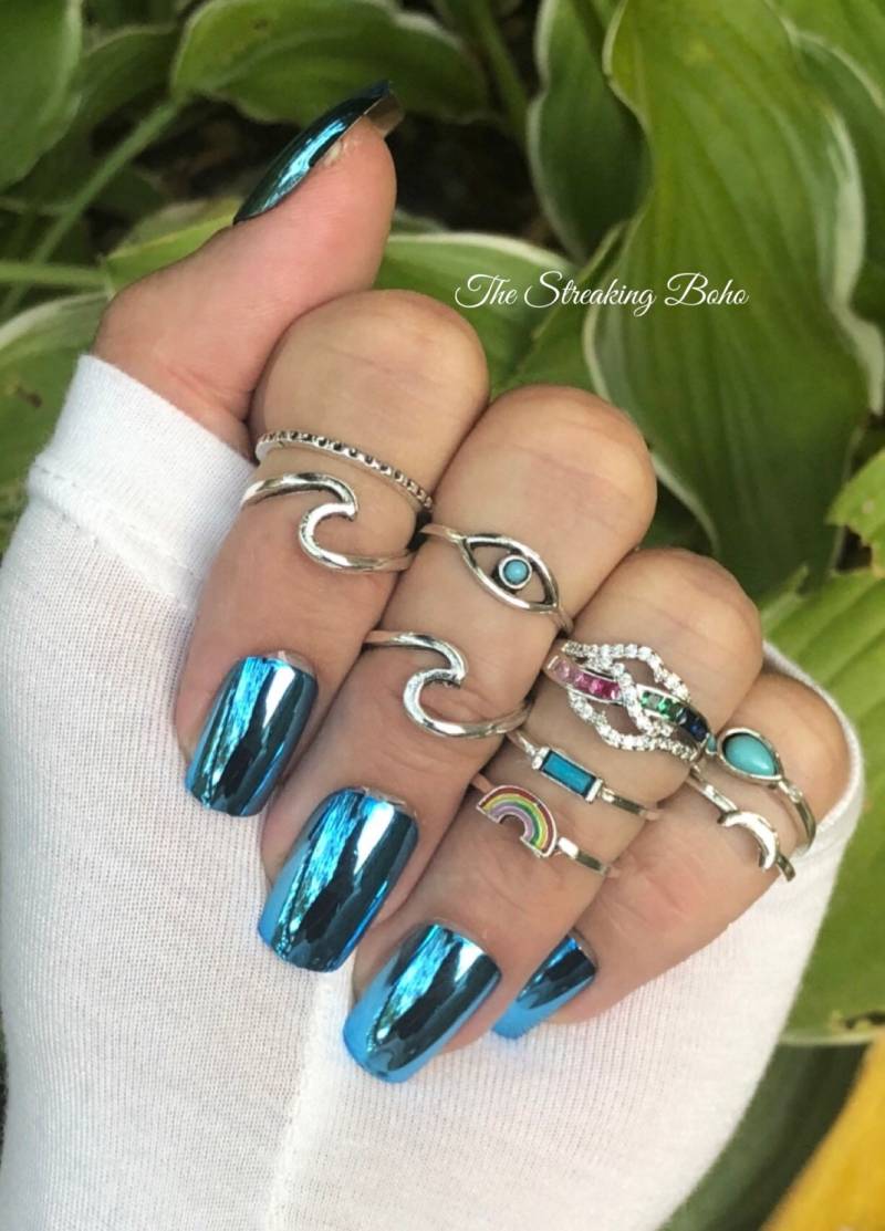 9 Stück Kristall Ring Set - Regenbogen Paare Stapel Midi Knuckle Böser Blick 9 Stück Kristall Ring Set - Regenbogen Paare Stapel Midi Knuckle Böser Blick von TheStreakingBoho