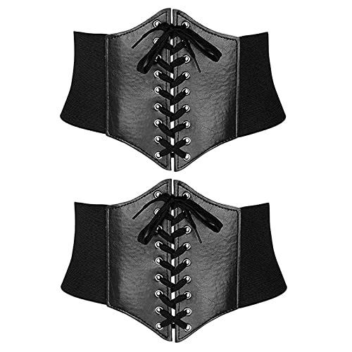 2 Stück Schnürgürtel Tied Waspie Gürtel Bandage Elastizität Leder Korsett Taillengürtel Damen Schnürkorsett Damen Taille Korsett Leder Gürtel Belt Elastisch Gebunden Waspie Korsett Taille für Partys von TheStriven