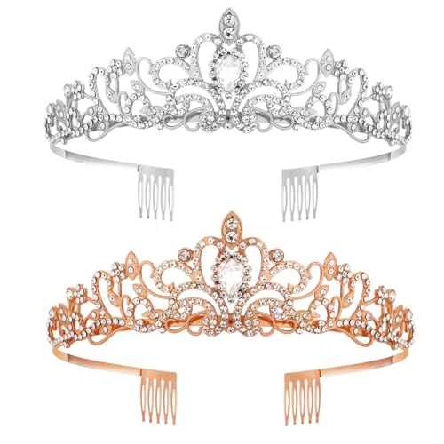 TheStriven 2 Stück Hochzeit Braut Strass Krone Prinzessin Krone Mädchen Crown Prinzessin Krone Hochzeit Diadem für Hochzeiten Braut Kristall Tiara Haarschmuck Diadem für Abschlussbälle von TheStriven
