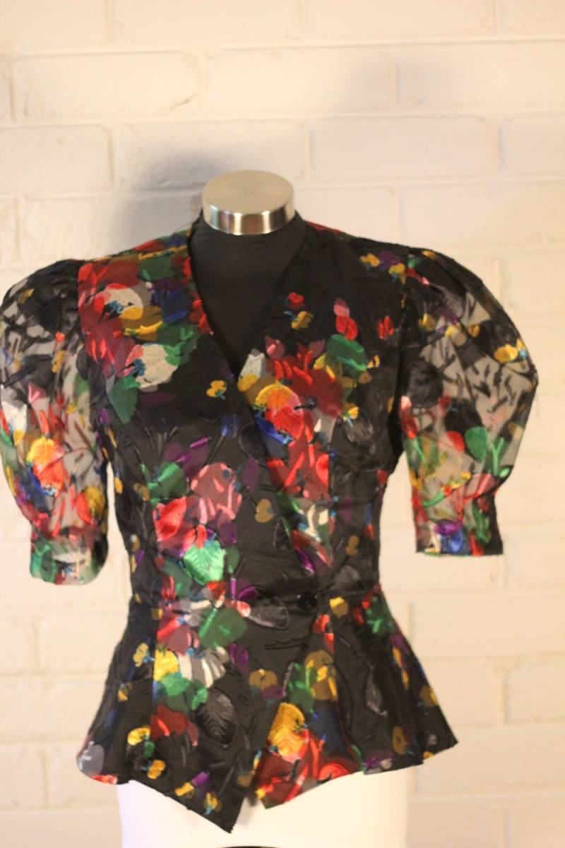 Vintage 1980Er Jahre Bluse Mit Blumen Aquarell Druckgröße 12 von TheStyleSeeker