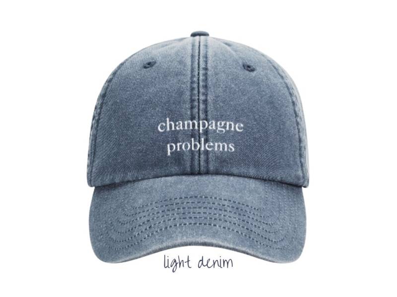 Cap "Champagne Problems" - Washed Dad Cap Taylor Hellblau/Light Denim Low Profile Baseballcap Theswiftshopde Tour Outfit von TheSwiftShopDE