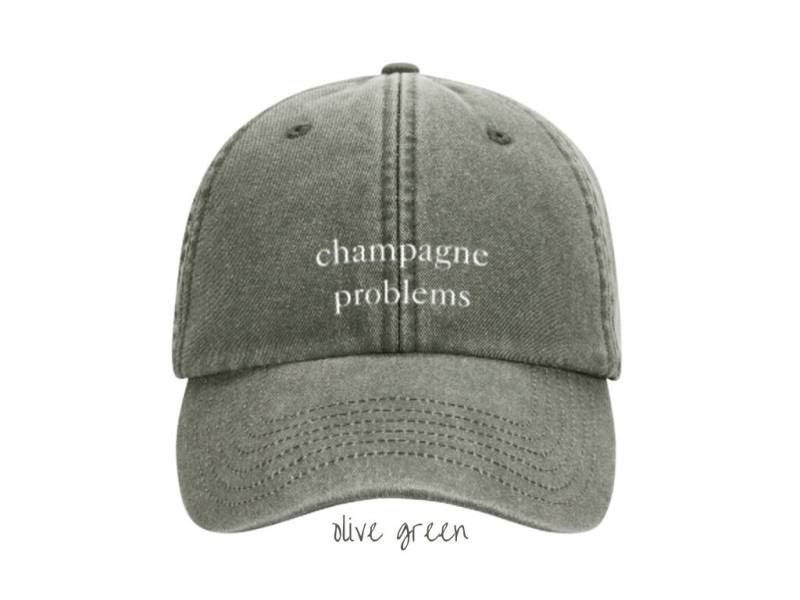 Cap "Champagne Problems" - Washed Dad Cap Taylor Khaki Olive Dunkelgrün Low Profile Baseballcap Theswiftshopde Tour Outfit von TheSwiftShopDE
