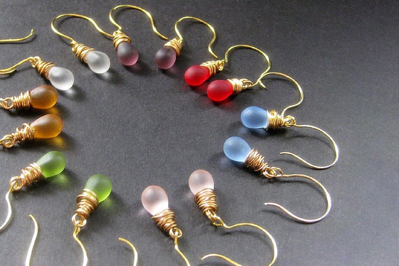 14K Gold Hängeohrringe in Frostglas - Set Von 7 Stück Zum Preis 6. Baumeln Ohrringe. Handmade Schmuck von TheTeardropShop