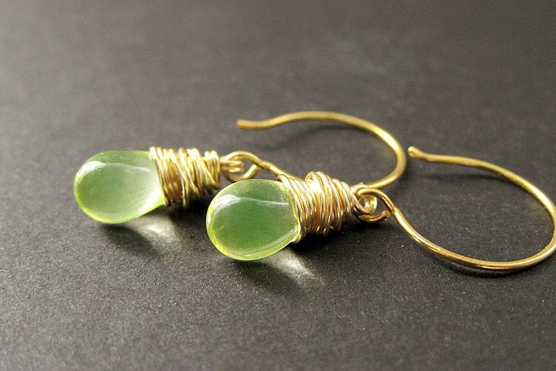 14K Gold Ohrringe - Wire Wrapped Klare Lemon Lime Teardrop Ohrringe. Handmade Schmuck von TheTeardropShop